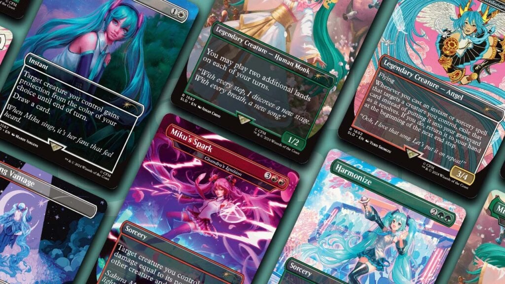 hatsune miku MTG cards on the CG background