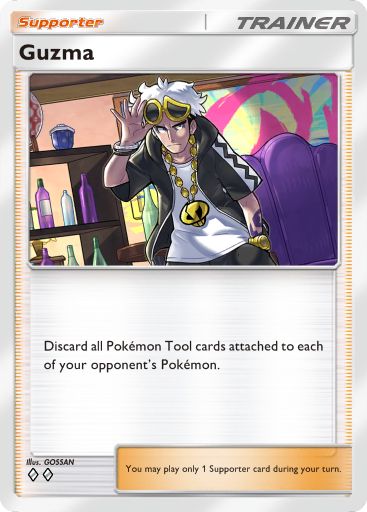 Guzma, a new card from PTCGP's Celestial Guardians set. Illustrated by GOSSAN.