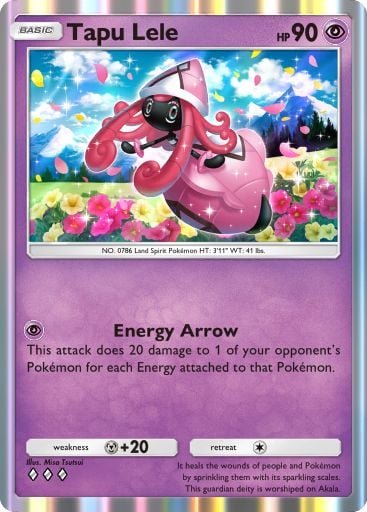 Tapu Lele, a new card from PTCGP's Celestial Guardians set. Illustrated by Misa Tsutsui.