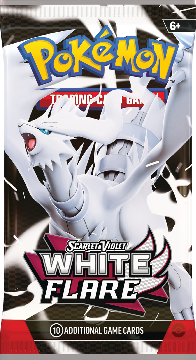 A rendering of the pack wrapping for the new Pokémon TCG set, Scarlet & Violet - White Flare. Image credit: The Pokémon Company