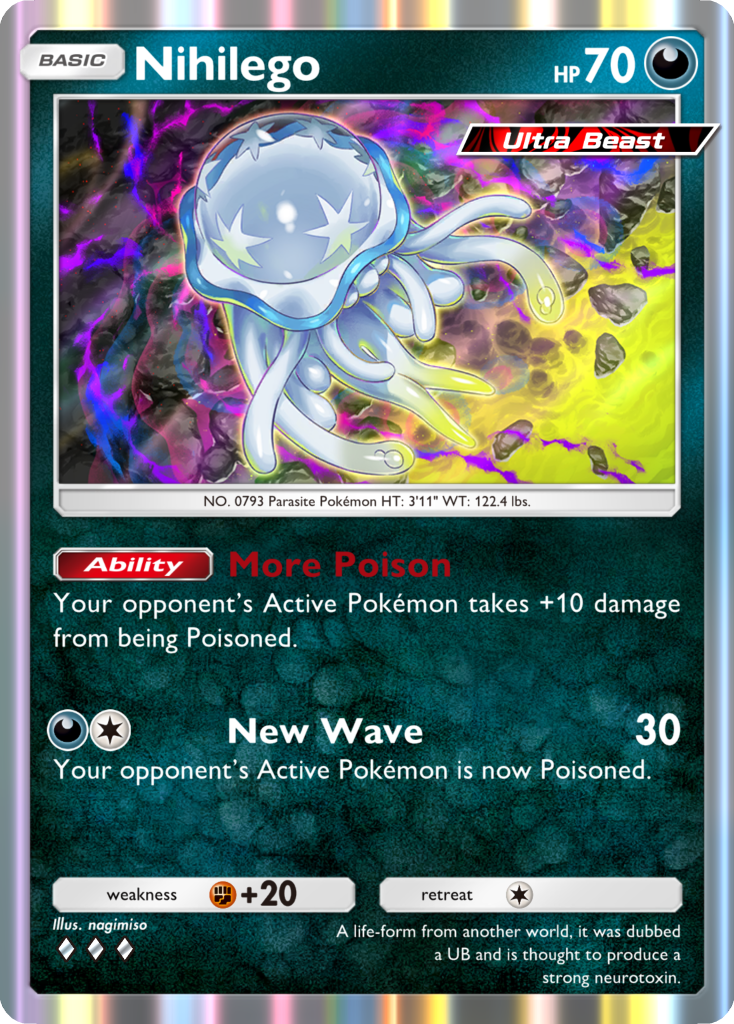 Nihilego, a new card from Extradimensional Crisis, the next PTCGP pack. Image credit: The Pokémon Company