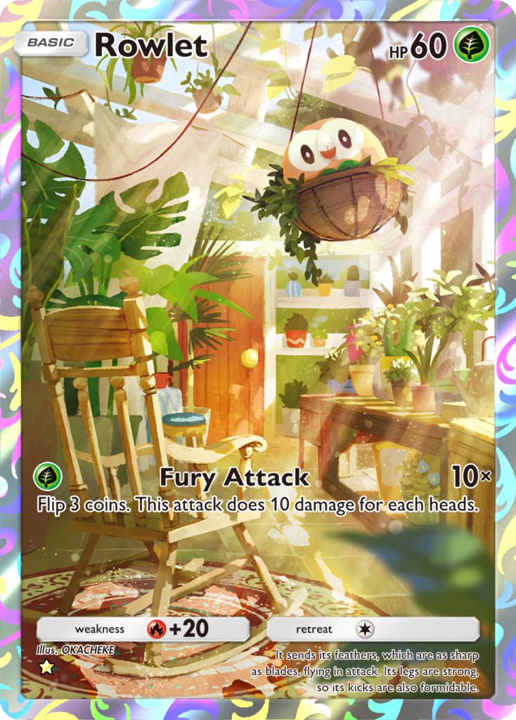 A 1-star variant of Rowlet, a new card from Extradimensional Crisis, the next PTCGP pack. Image credit: The Pokémon Company