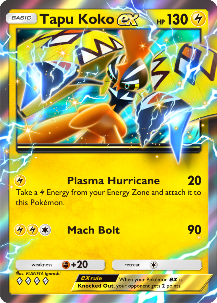 Tapu Koko ex, a new card from Extradimensional Crisis, the next PTCGP pack. Image credit: The Pokémon Company
