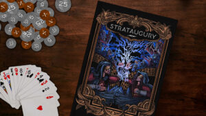 Strataugury rulebook and components